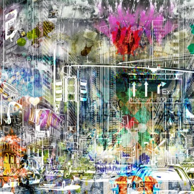 Fototapet premium, model 3d, New York, Cartoon City, graffiti, dimensiuni pe comanda Rebel Walls