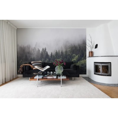 Fototapet premium, model 3d, O pădure verde și misterioasă de brad Misty Fir Forest, dimensiuni pe comanda Rebel Walls