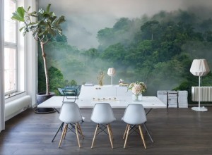 Fototapet premium, model 3d, pădure tropicală luxuriantă Misty Forest, Pastel, dimensiuni pe comanda