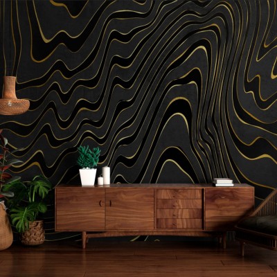 Fototapet fara imbinari Black And Gold Line Pattern Premier Decor