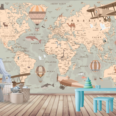 Fototapet fara imbinari World Fly Map - Camera Copilului Premier Decor