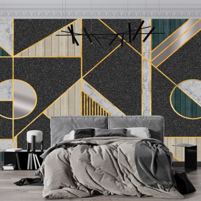 Fototapet fara imbinari Geometry In Black And Gold Tones Premier Decor