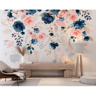 Fototapet fara imbinari Pink And Dark Blue Flowers Premier Decor