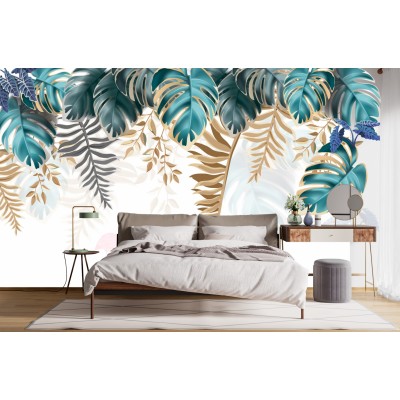 Fototapet fara imbinari Leaves With Golden Edge Fototapet fara imbinari Leaves With Golden Edge Premier Decor