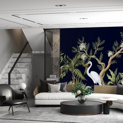 Fototapet fara imbinari Peacocks And White Stork Premier Decor