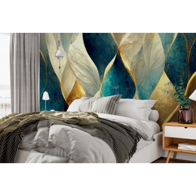 Fototapet fara imbinari Blue, Gold And White Abstract Luxury Marble Premier Decor