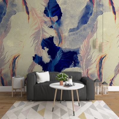 Fototapet fara imbinari Abstraction Watercolor Feathers Premier Decor