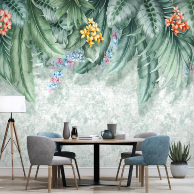 Fototapet fara imbinari Tropical Plants And Floral Leaves Premier Decor