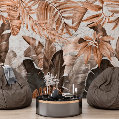 Fototapet fara imbinari Tropical Plants And Leafs Sepia Color Premier Decor
