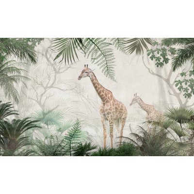 Fototapet fara imbinari Pair Of Giraffes In Tropical Forest Premier Decor