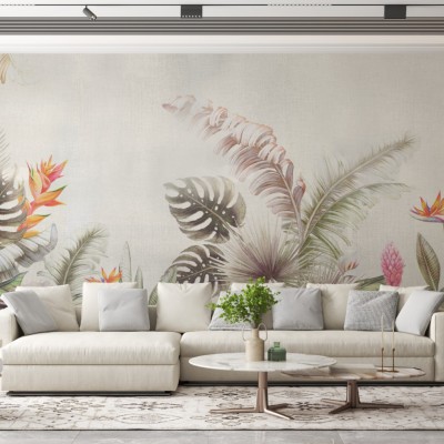 Fototapet fara imbinari Pastel Tropical Leaves Premier Decor