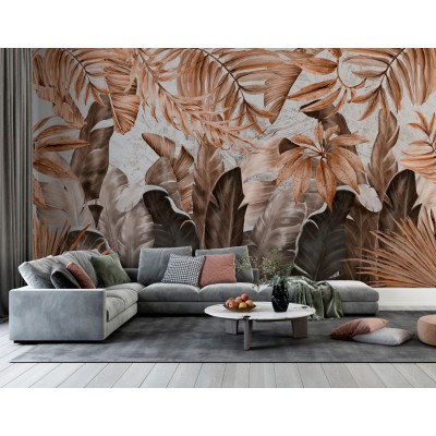 Fototapet fara imbinari Tropical Plants And Leafs Sepia Color Premier Decor