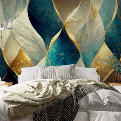 Fototapet fara imbinari Blue, Gold And White Abstract Luxury Marble Premier Decor