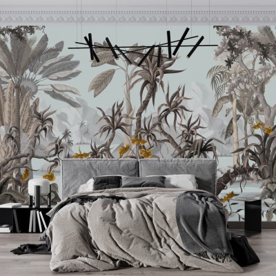 Fototapet fara imbinari Light Jungle Landscape With Tropical Trees And Plants Premier Decor