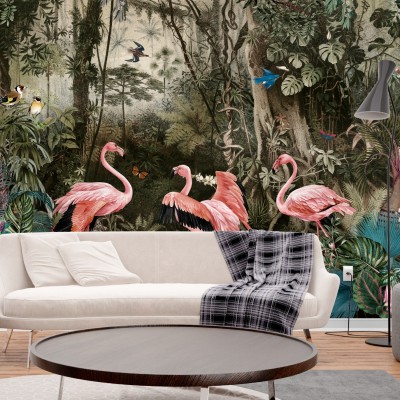 Fototapet fara imbinari Jungle Flamingos Premier Decor