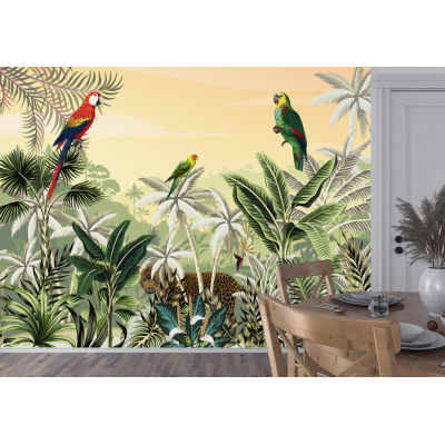 Fototapet fara imbinari Parrots In The Exotic Forest Premier Decor