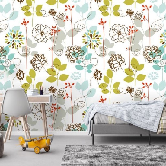 Fototapet fara imbinari Colorful Flowers Pattern