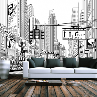 Fototapet fara imbinari Drawing City Premier Decor