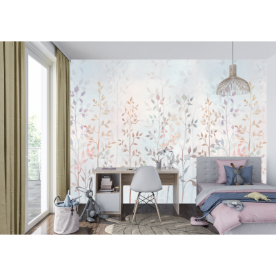 Fototapet fara imbinari Delicate Watercolor Leaves Premier Decor