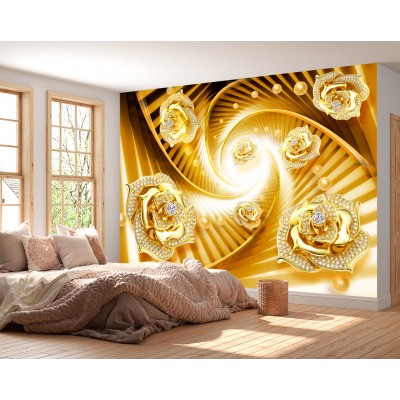 Fototapet fara imbinari Gold flowers Premier Decor