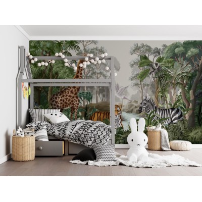 Fototapet fara imbinari Jungle Landscape With Wild Animals Premier Decor