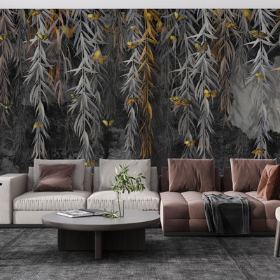 Fototapet fara imbinari Black and Gold Leaves Premier Decor