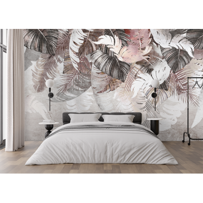 Fototapet fara imbinari Frunze Tropicale Sepia Textura Beton Premier Decor