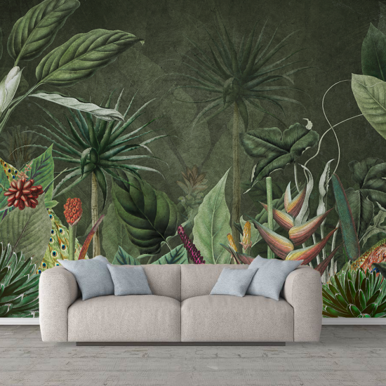 Fototapet fara imbinari jungla verde frunze tropicale animale Fototapet fara imbinari jungla verde frunze tropicale animale