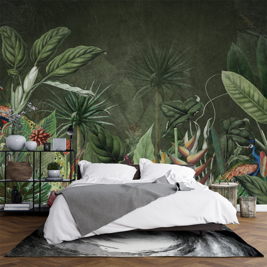 Fototapet fara imbinari jungla verde frunze tropicale animale Fototapet fara imbinari jungla verde frunze tropicale animale