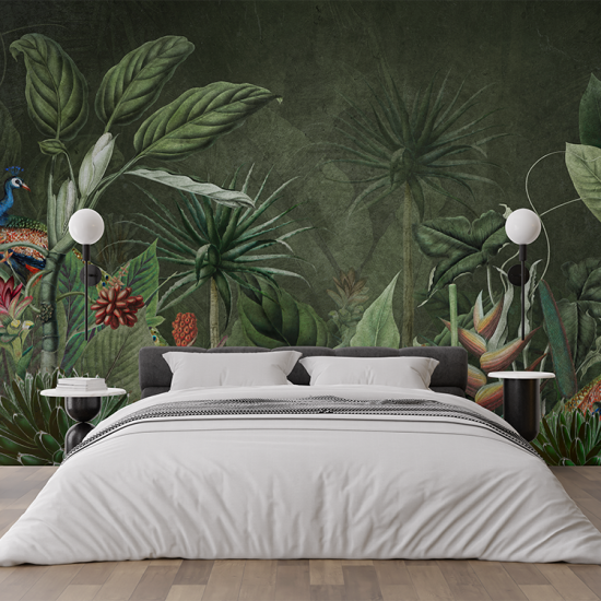 Fototapet fara imbinari jungla verde frunze tropicale animale Fototapet fara imbinari jungla verde frunze tropicale animale