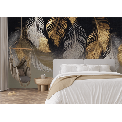 Fototapet fara imbinari Pene aurii si negre Fototapet fara imbinari Pene aurii si negre Premier Decor