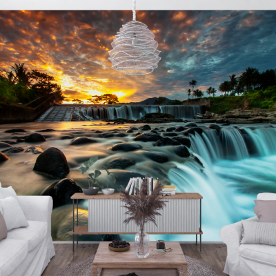 Fototapet fara imbinari Sunset Waterfall Premier Decor