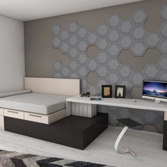 Panou acustic decorativ hexagon fagure fetru 300x259 mm