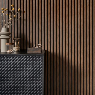 Panou Riflaj Polimer Dur 3D L0204T Lamelli Medio Dark Oak Stejar Inchis 1.2x12.1x200 cm MARDOM DECOR