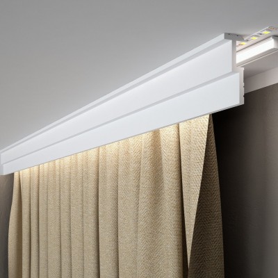 Masca galerie QL024 polimer rigid 8.5 x 3 x 200 cm, minimalista, alb mat vopsibil, Mardom Decor