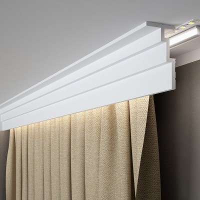 Masca galerie QL025 polimer rigid 6 x 11 x 200 cm moderna, alb mat vopsibil, Mardom Decor