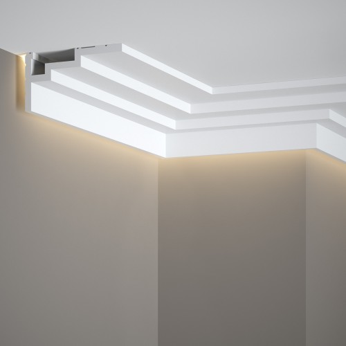 Cornisa tavan QL025 polimer rigid 6 x 11 x 200 cm, compatbil LED, alb mat vopsibil, Mardom Decor