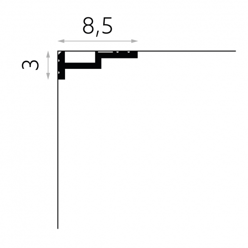 Cornisa tavan QL024 polimer rigid 3 x 8.5 x 200 cm compatibila LED, minimalista, alb vopsibil, Mardom Decor