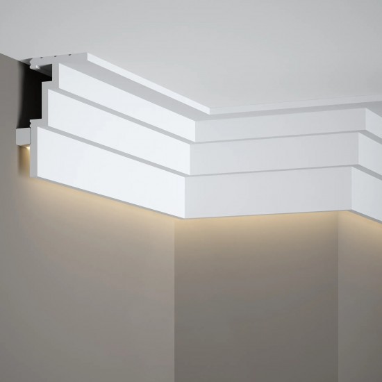 Sistem iluminare indirecta LED QL025 + MD010 polimer rigid 7.5 x 11 x 200 cm geometric, alb vopsibil
