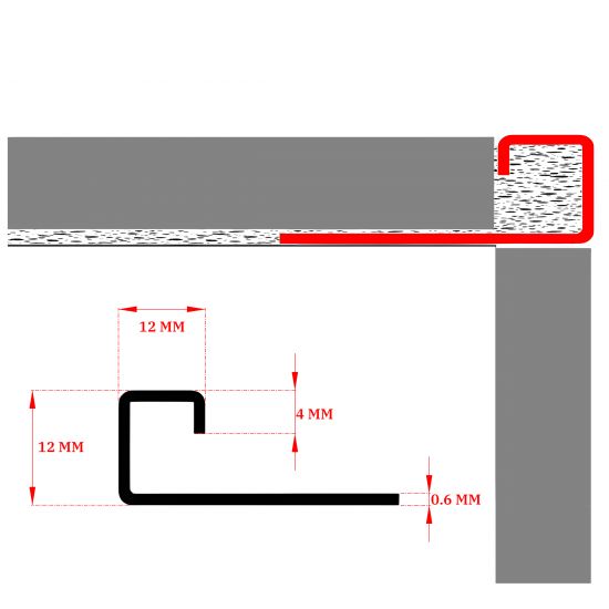 Terminație pătrată gresie faianță inox negru lucios 12 x 12 x 2700 mm Terminație pătrată gresie faianță inox negru lucios 12 x 12 x 2700 mm