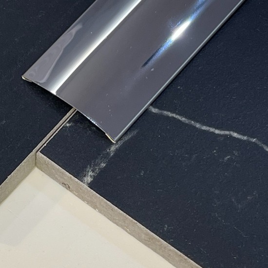 Prag de trecere inox 38 x 2700 mm crom lucios - la nivel - lipire cu adeziv