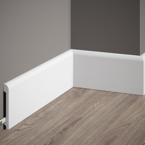 Plinta decorativa 9.9x1.3x200 cm, polimer dur, alba, vopsibila, Mardom MD236, margini rotunjite