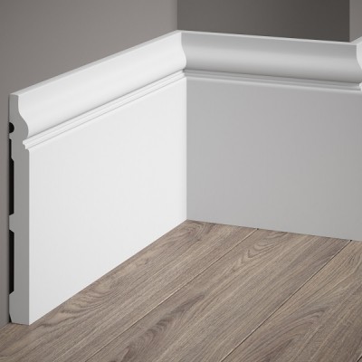 Plintă înaltă MD020 polimer alb 19.8x1.9x200 cm, design clasic MARDOM DECOR