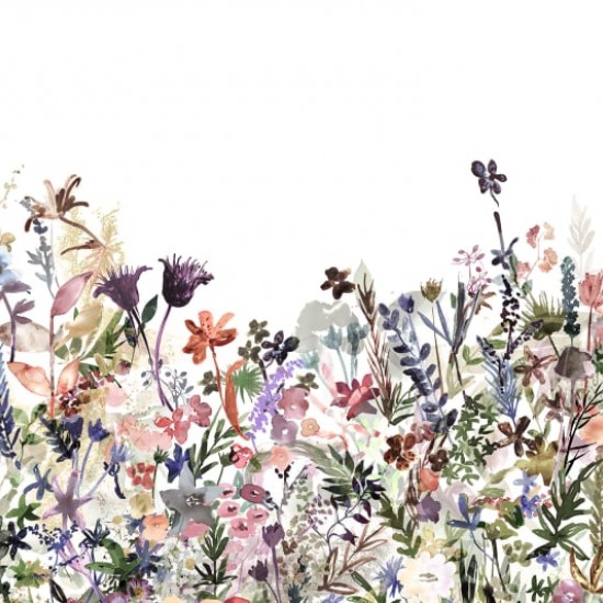 Fototapet premium, model 3d alb, flori desenate May Meadow Pastel, dimensiuni pe comanda