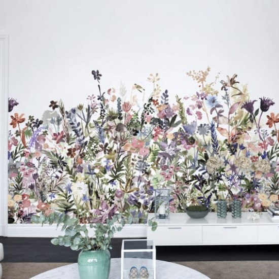 Fototapet premium, model 3d alb, flori desenate May Meadow Pastel, dimensiuni pe comanda