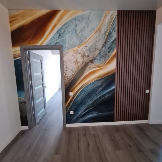 Fototapet fara imbinari Abstract Blue, Gold And White Luxury Marble cru Riflaj