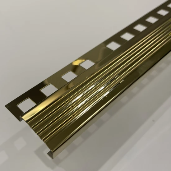 Profil inox, terminatie treapta gresie 10x30 mm, auriu oglinda, antiderapant