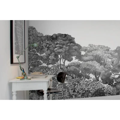 Fototapet premium, model 3d, pădure mistică în alb și negru Bellewood, Black Toile, Pastel, dimensiuni pe comanda Rebel Walls