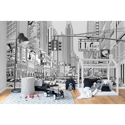 Fototapet premium, model 3d, benzi desenate Cartoon City, Pastel, dimensiuni pe comanda Rebel Walls
