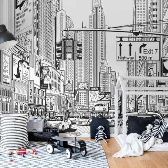 Fototapet premium, model 3d, benzi desenate Cartoon City, Pastel, dimensiuni pe comanda